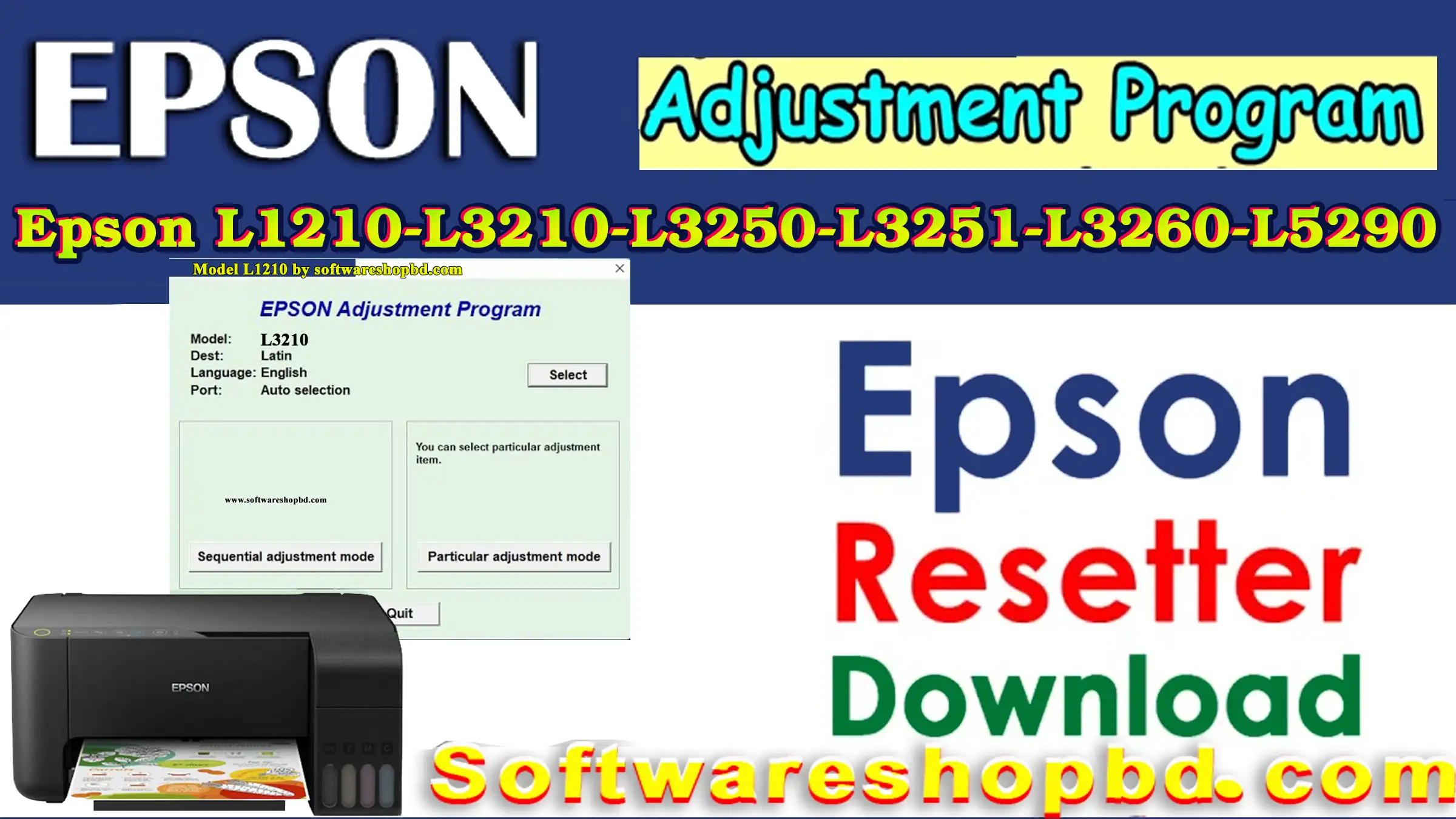 Epson L3210 Resetter Free download by softwareshopbd Epson L3210 Resetter tools